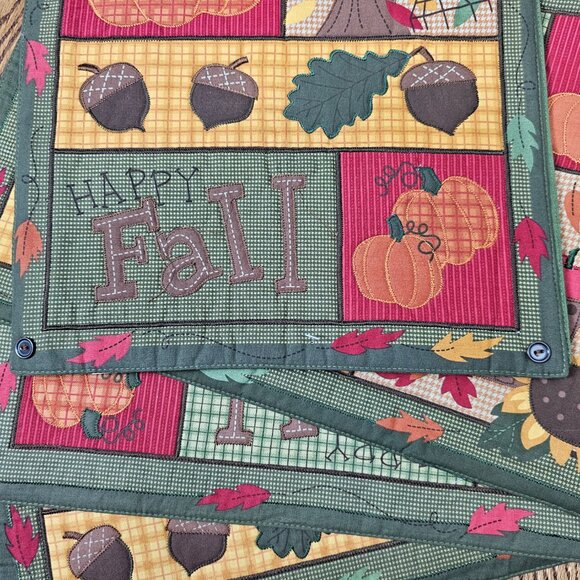 Harvest New Happy Fall Autumn Orange Green Pumpkins Table Runner And Placemats - Picture 3 of 7